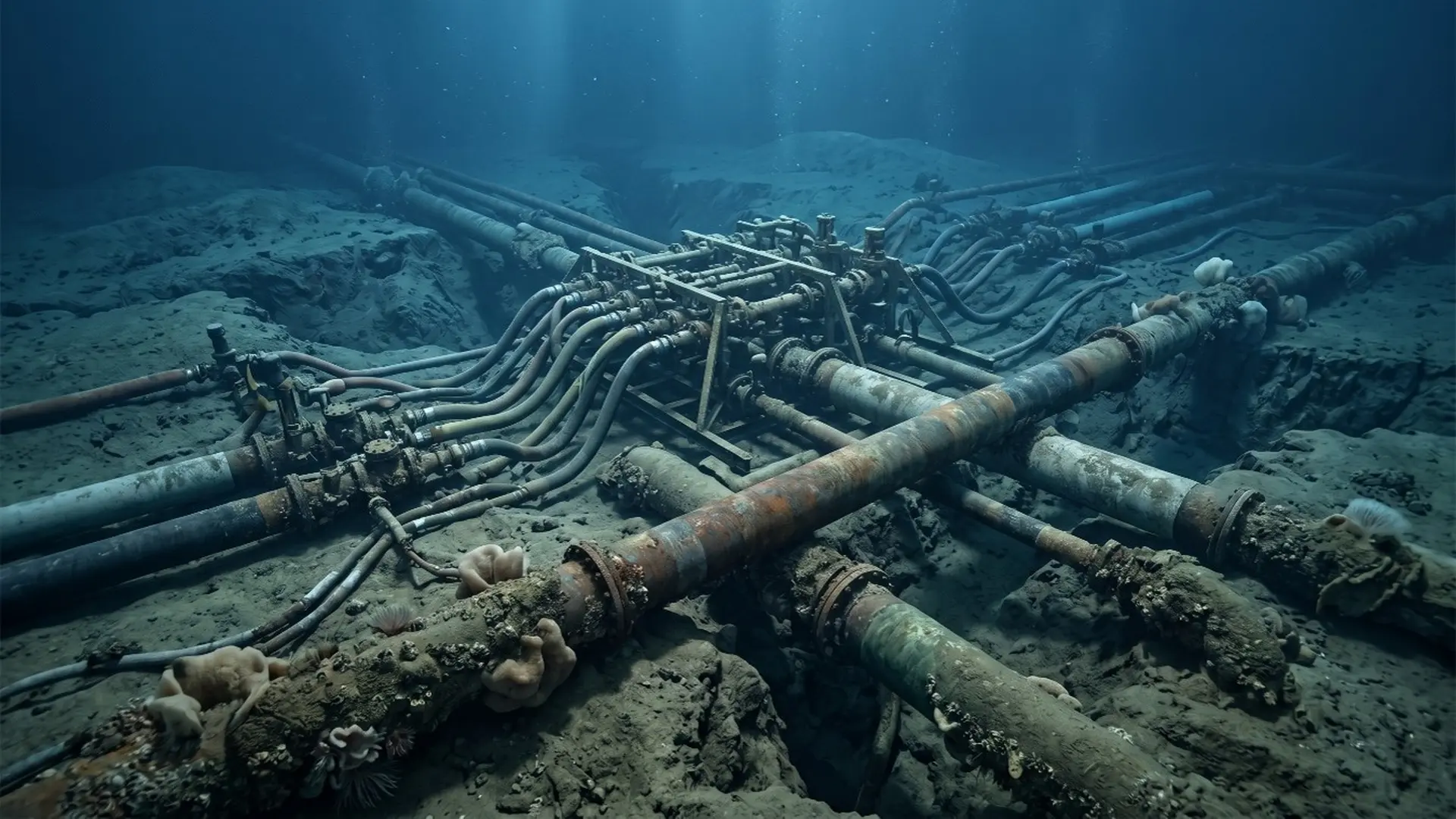 Deepwater subsea pipeline infrastructure illustrating crack detection challenges in complex offshore environments.