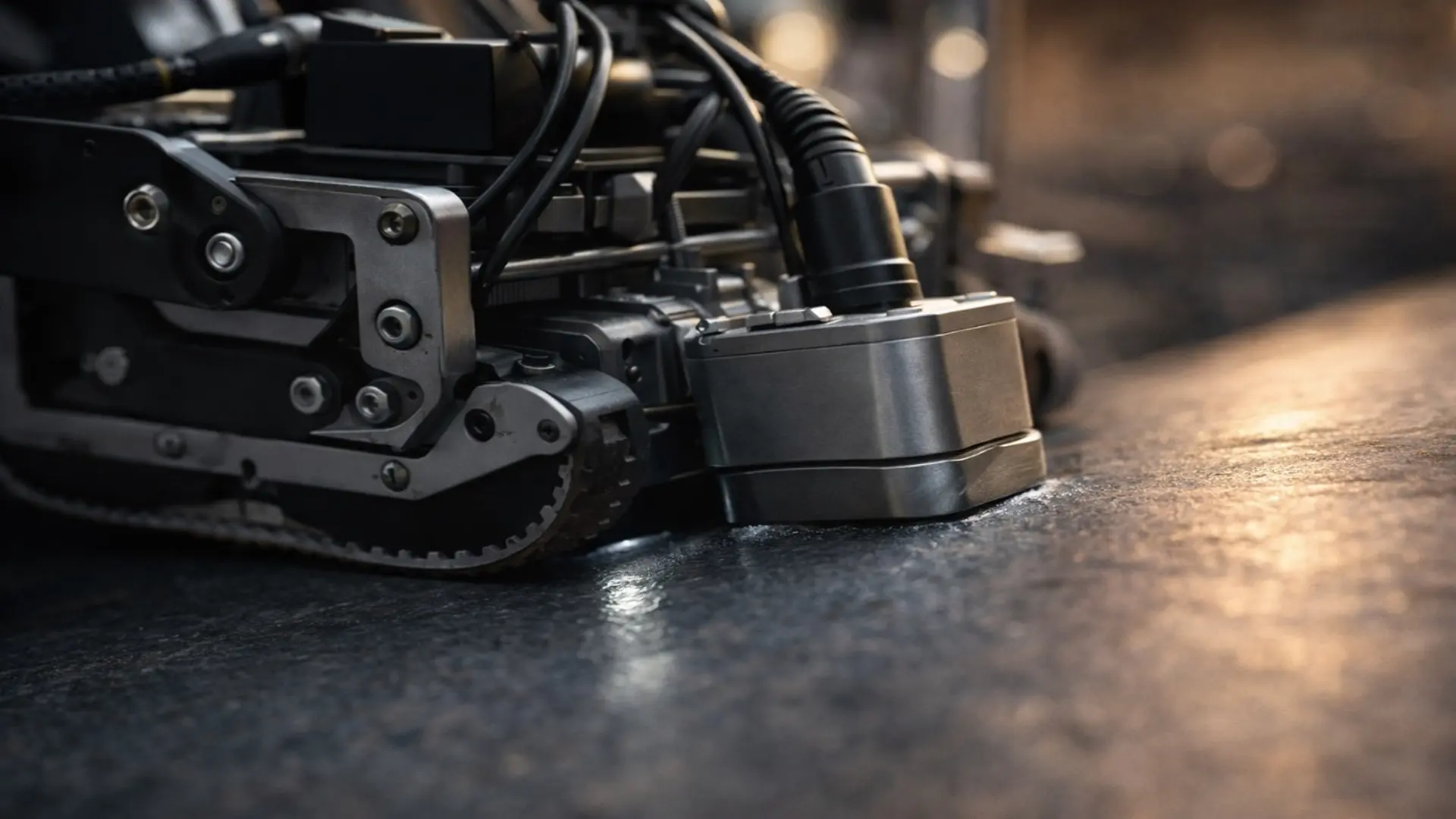 Detalle del módulo NDT integrado en robot crawler no magnético para medición de espesores.