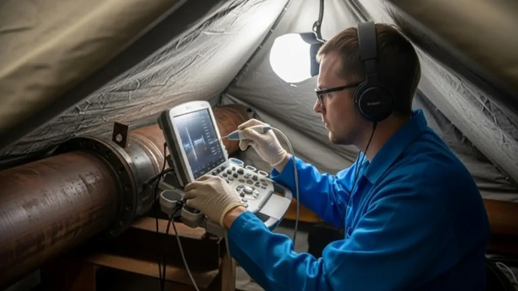 Inspección ultrasónica por PAUT (Phased Array Ultrasonic Testing) de una junta de soldadura de tuberias.