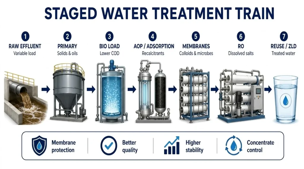 Diagrama de proceso de tratamiento de aguas industriales.