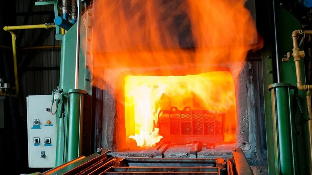Carburization processes of metals in furnaces.