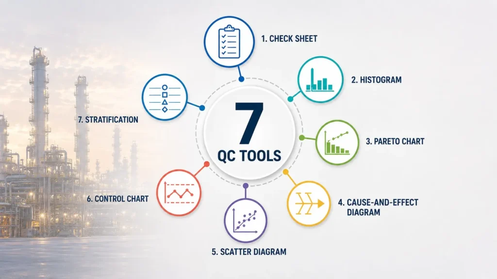 The 7 QC tools applied to industrial inspection control.