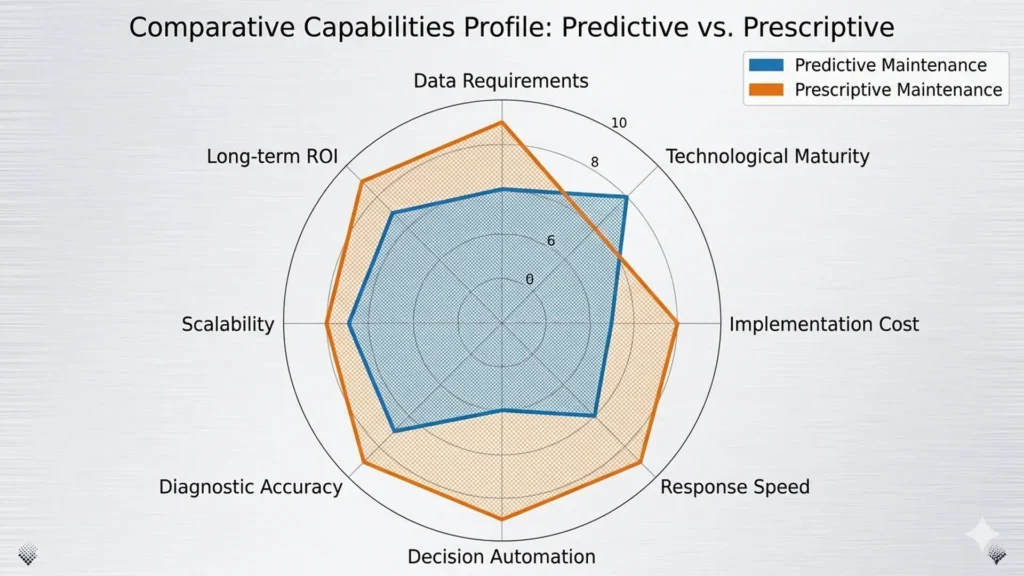 Radar Chart: Predictive Maintenance vs. Prescriptive Maintenance