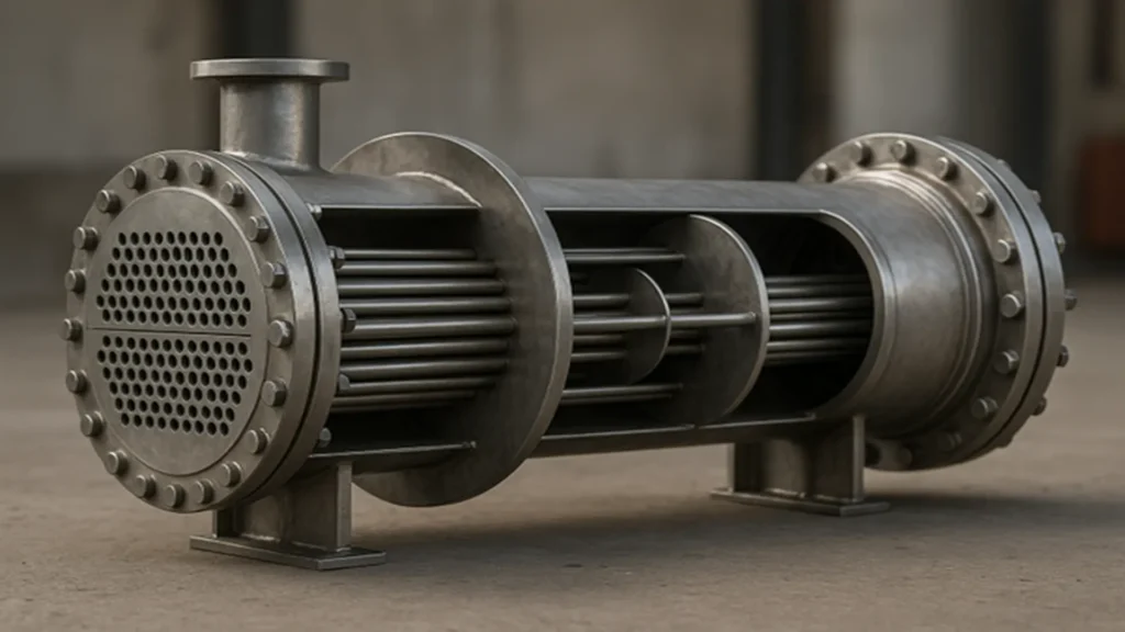Shell & tube heat exchanger, main components.