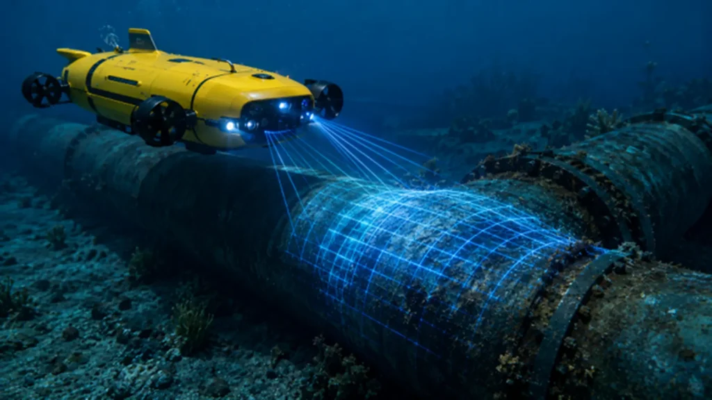 Offshore robotics inspection using AU on marine infrastructure.