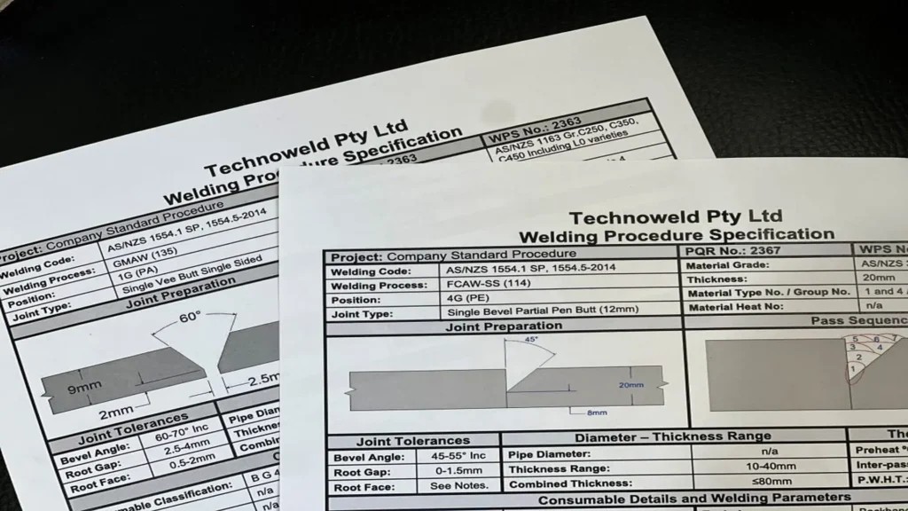 Format for welding procedure specification, or WPS.