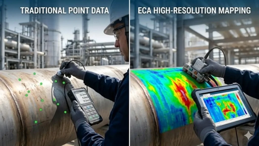 NDT comparison: fragmented data vs. continuous ECA mapping.