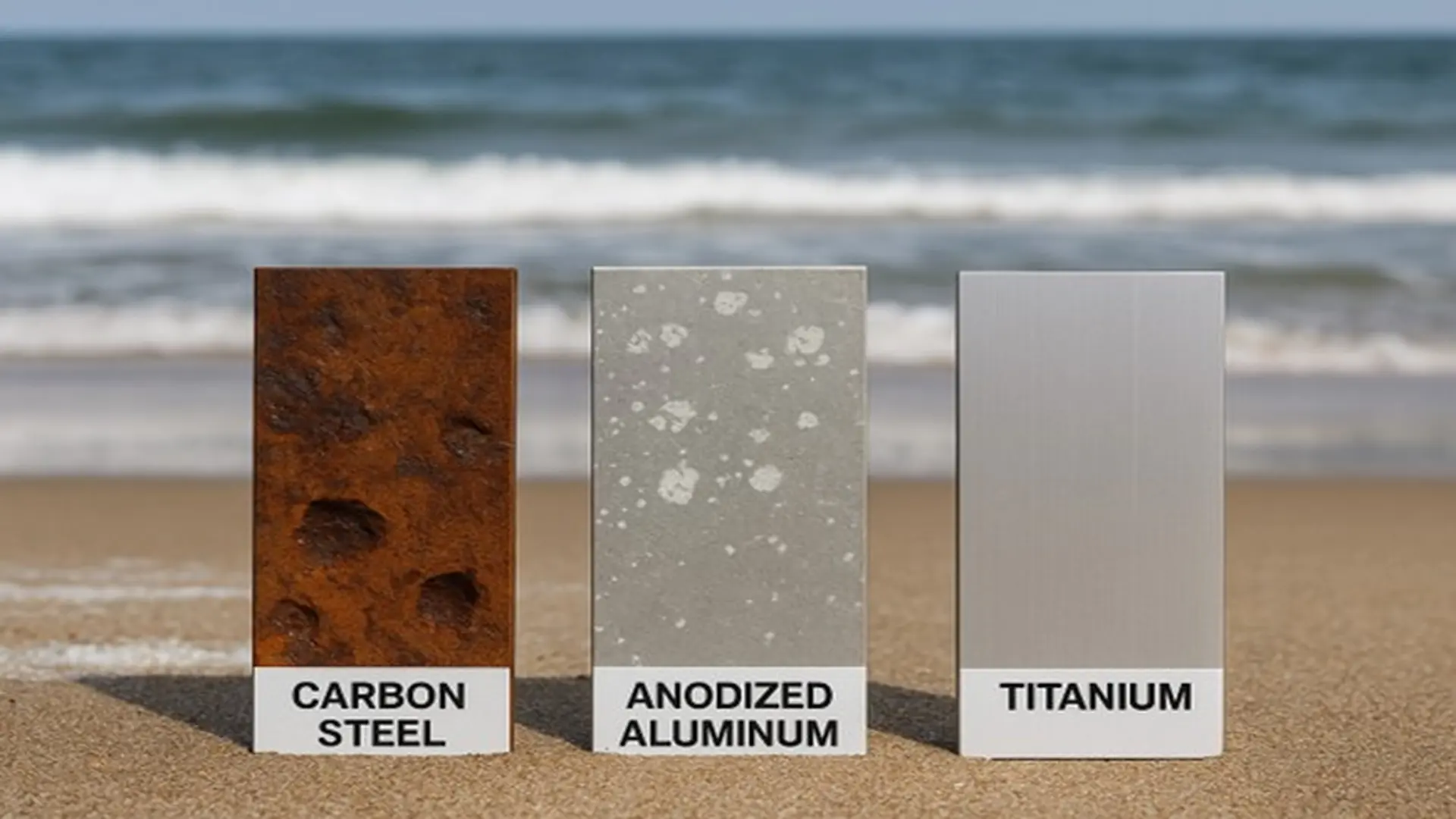 Comportamiento electroquímico del acero al carbono, aluminio anodizado y titanio en ambientes marinos.