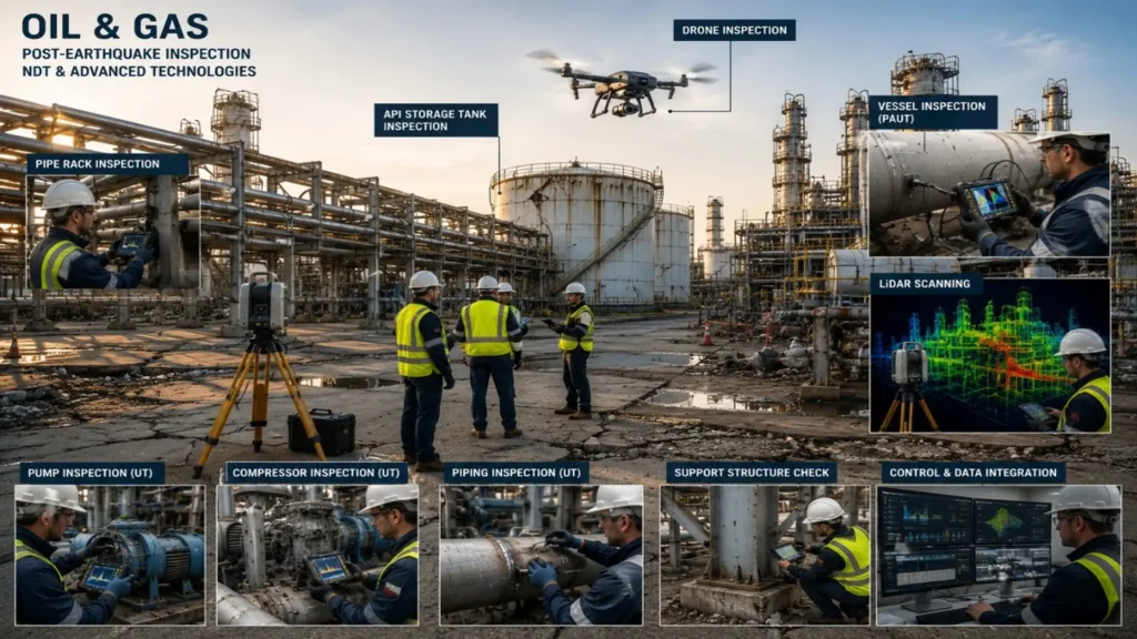 Inspección post sismo en instalaciones de Oil & Gas mediante Ensayos No Destructivos (NDT).
