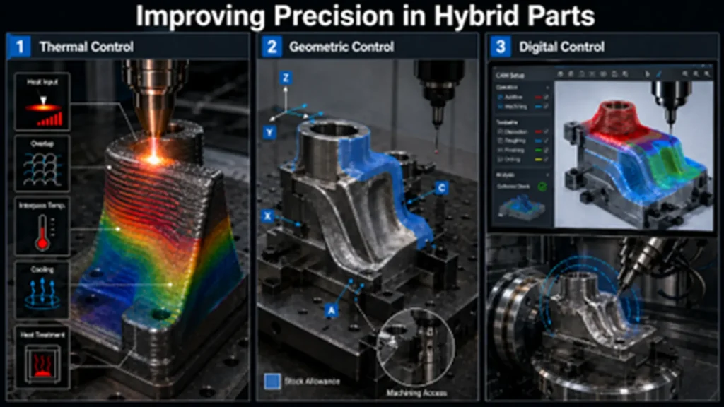 Control de precisión en piezas híbridas mediante gestión térmica, referencias geométricas y simulación digital CAD/CAM