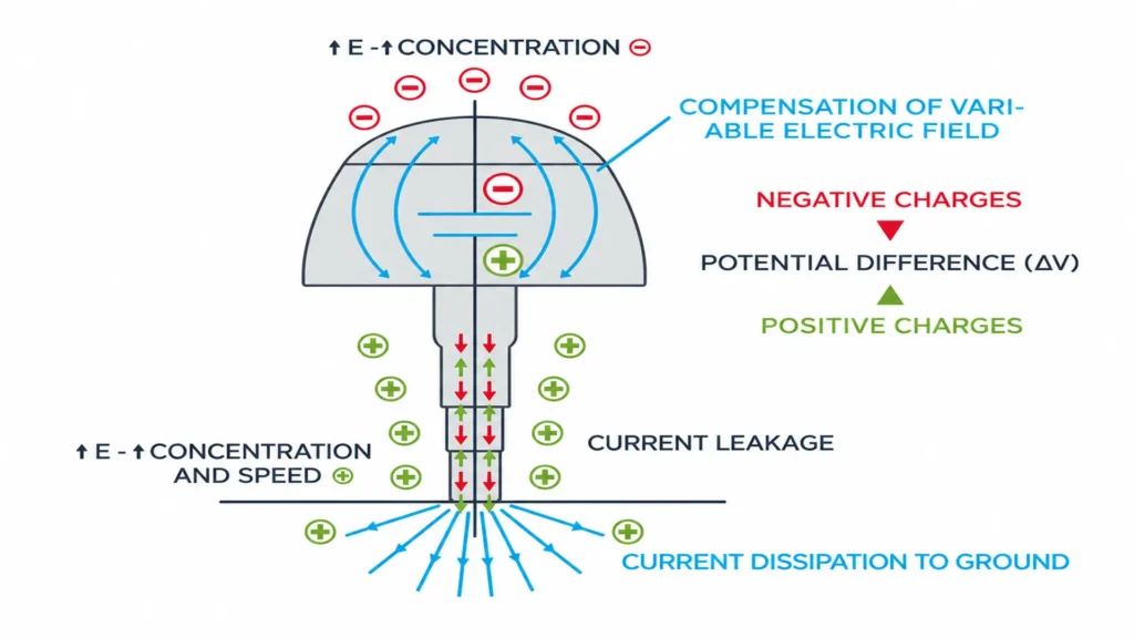 Principle of variable electric field compensation and diversion of electrical charges to ground using DDCE technology. Source: Dinnteco International.