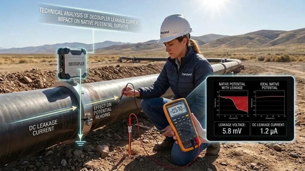 MeMeasurement of DC leakage current in decouplers and its effect on pipe-to-soil potential.asurement of DC leakage current in decouplers and its effect on pipe-to-soil potential.