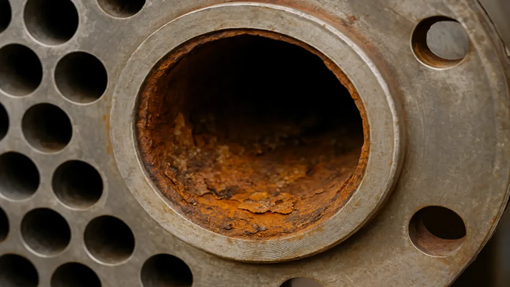 Heat exchanger tube failure due to corrosion.