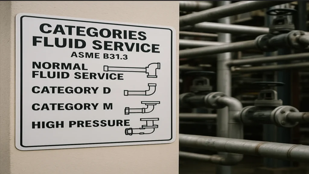 Industrial signage for ASME B31.3 fluid service types