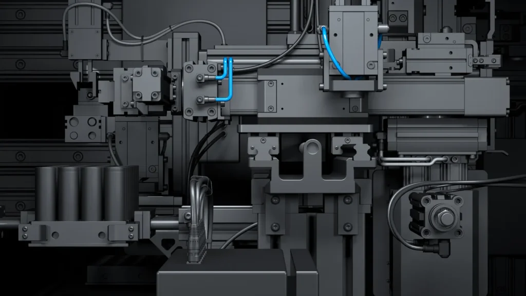 Mechanical parts of a machine with servomotors