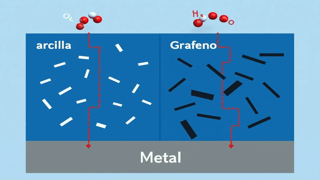 Mecanismo de protección anticorrosiva de recubrimientos poliméricos con arcilla y grafeno.