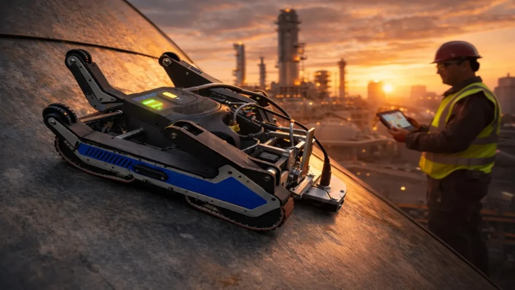 Robots crawler no magnéticos para inspección NDT en campo industrial