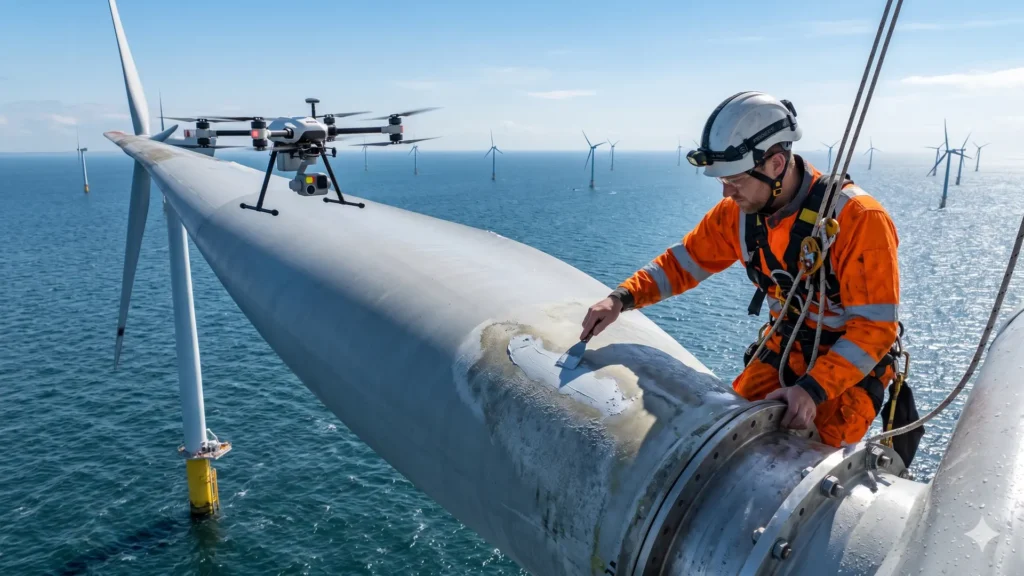 Wind turbine blades: Erosion, repair, and service life