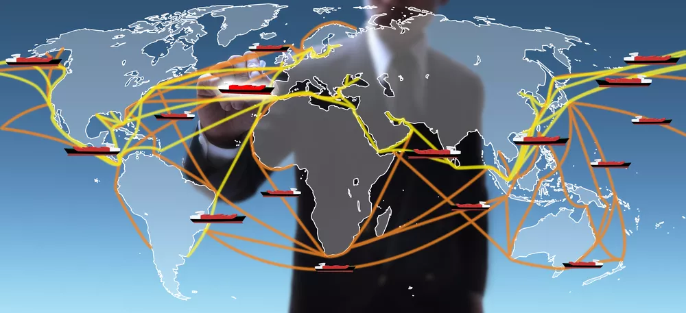Representation of global shipping routes for ship to ship transfers