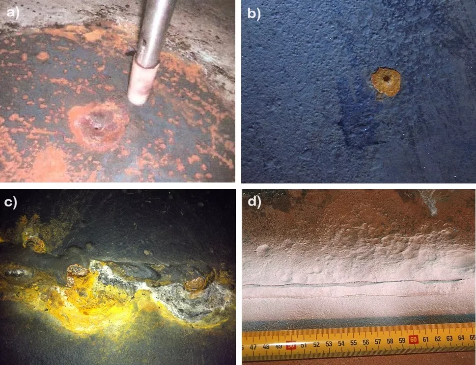 Types of internal corrosion in storage tanks