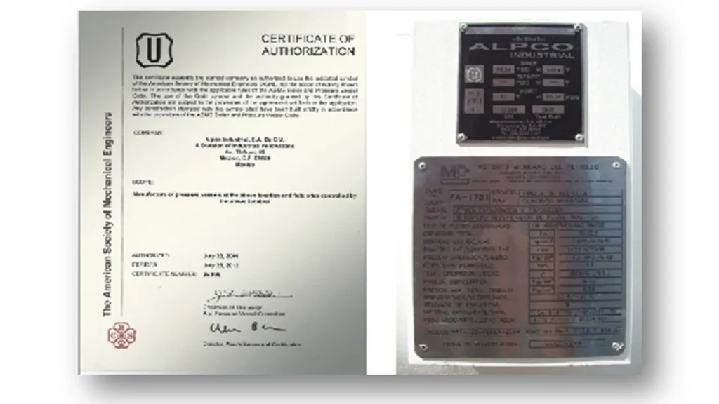 ASME Stamp for Pressure Vessel Manufacturing Indicator according to ASME BPVC