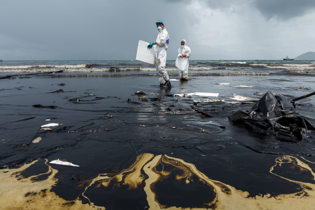 Environmental damage caused by oil spills.