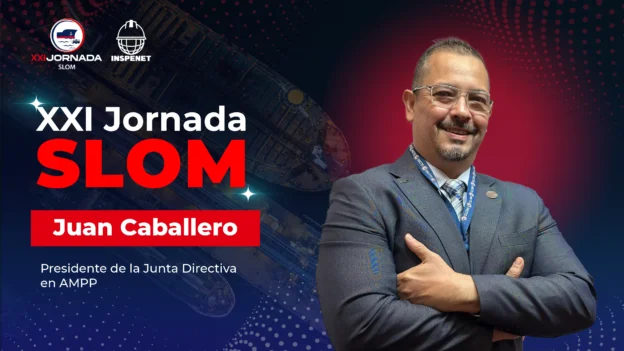 Juan Caballero, presidente de la Junta Directiva de AMPP, durante la XXI Jornada SLOM 2025 en Panamá.