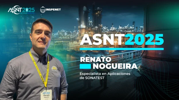 Retrato de Renato Nogueira, Especialista en Aplicaciones de Sonatest, durante el evento ASNT 2025, presentando innovaciones en tecnología TFMI.