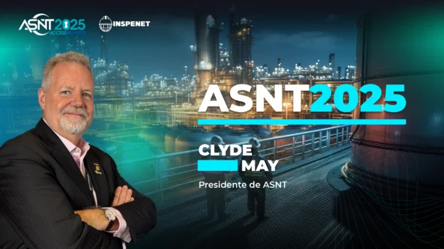 Clyde May, presidente de la ASNT, durante el evento ASNT 2025, destacando el papel del NDT en la seguridad industrial global.
