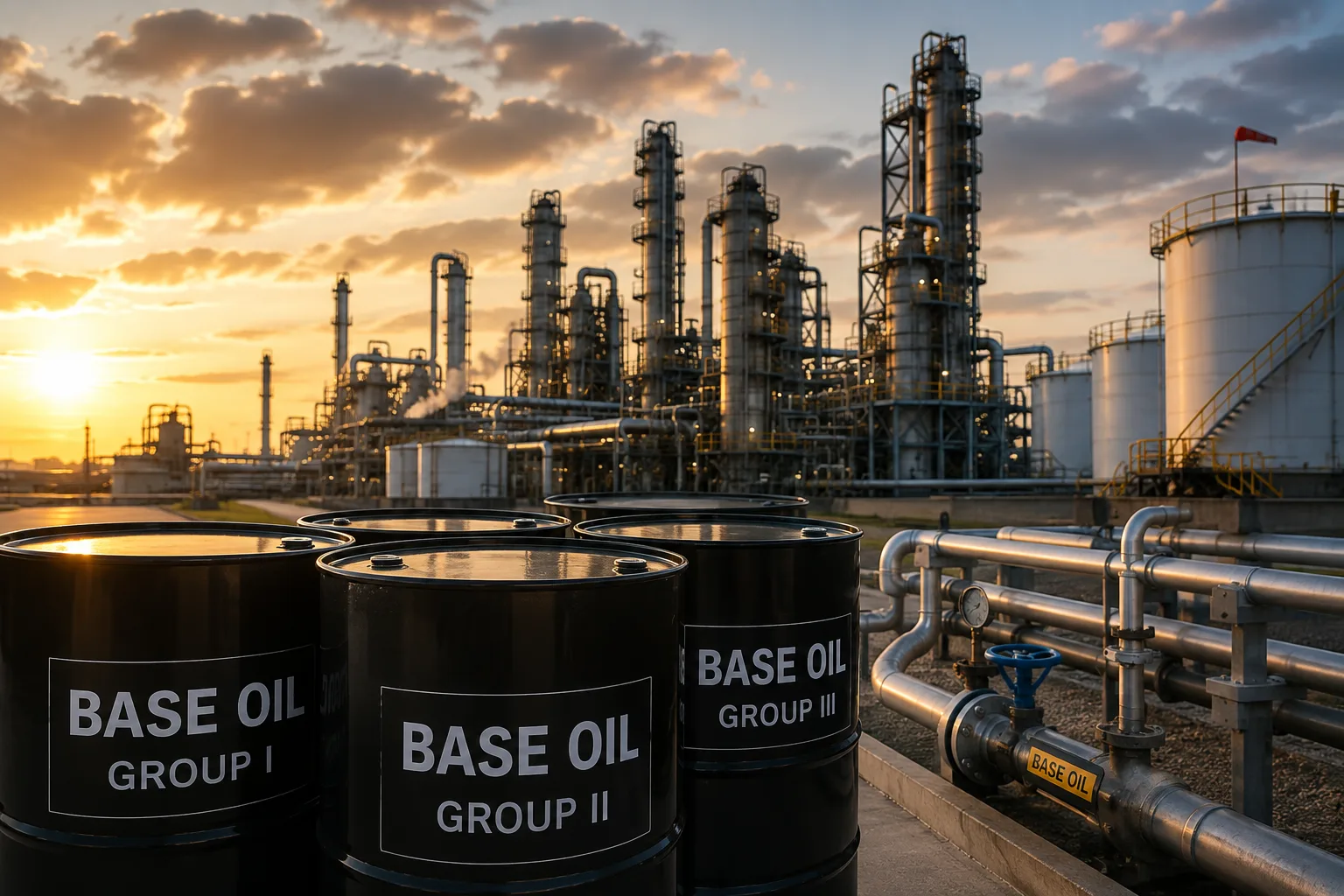 Base oils produced at a refinery for the supply of industrial lubricants