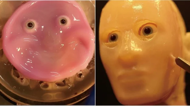 Crean una escalofriante cara de robot sonriente usando tejidos de piel