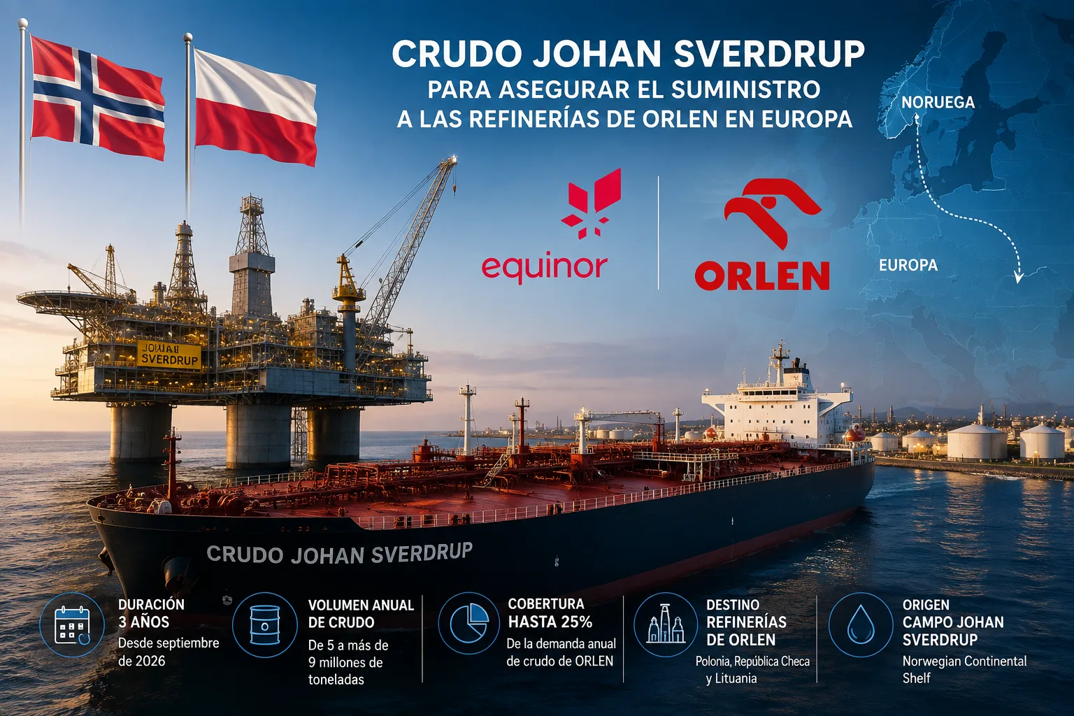 Crudo Johan Sverdrup para abastecer las refinerías de ORLEN en Europa