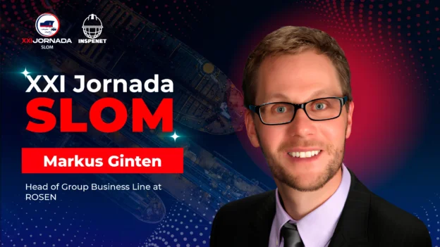 Markus Ginten, Head of Business Line at ROSEN, accompanied by the title “XXI SLOM Conference” and the logos of SLOM and Inspenet.