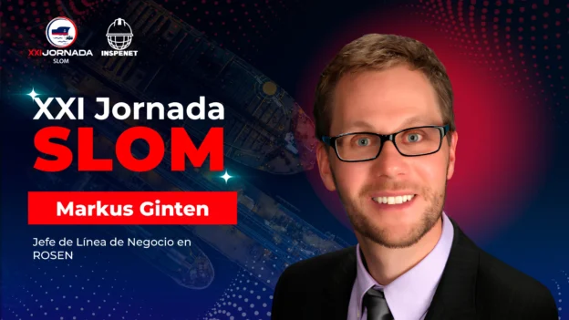 Markus Ginten, Jefe de Línea de Negocio en ROSEN, acompañado del título “XXI Jornada SLOM” y los logotipos de SLOM e Inspenet.
