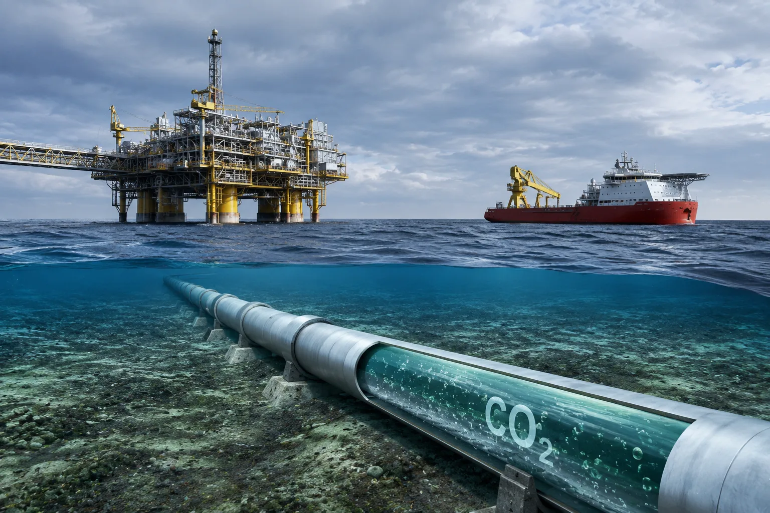 Ductos offshore para CO₂ conectados a infraestructura de almacenamiento geológico submarino