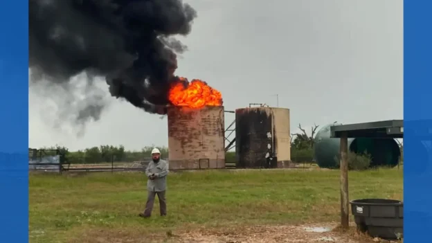 El incendio del Tanque de petróleo impactado por relámpago