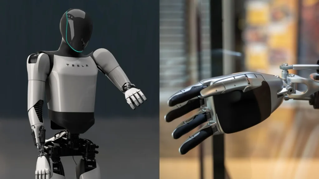 Foto del robot tesla Optimus y su mano
