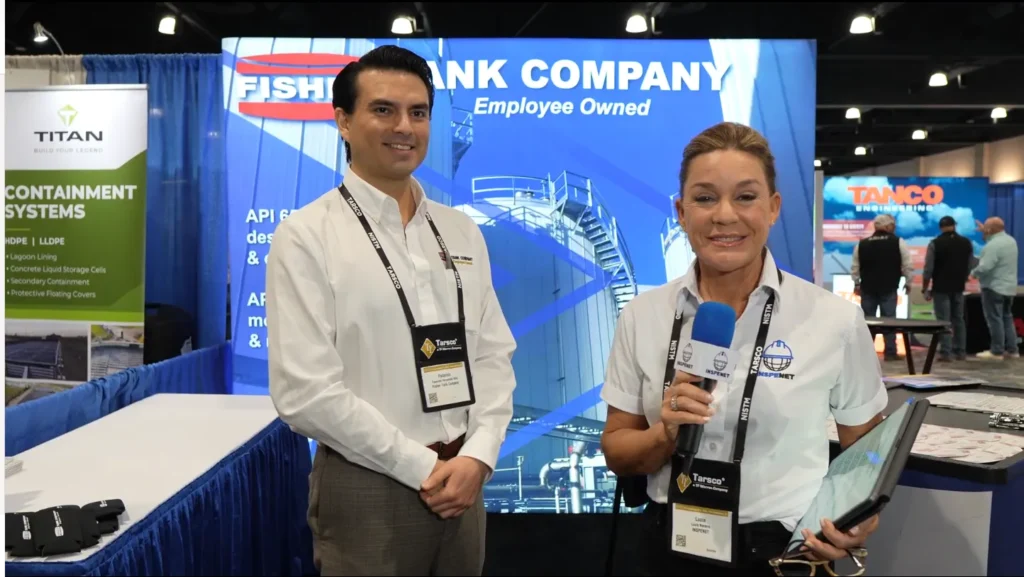 Federico III Hernández Villa de Fisher Tank Company durante una entrevista sobre tanques industriales en NISTM 2025.