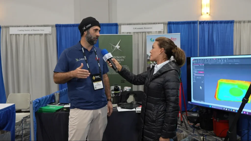 John O'Rourke de G4 Geomatic Resources durante una entrevista sobre escaneo láser 3D en el evento NISTM 2025.