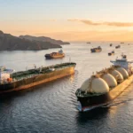 Estrecho de Ormuz con petrolero y buque LNG retomando el tránsito energético internacional tras la reapertura de la ruta marítima.
