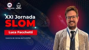 Luca Facchetti, gerente de ventas de Floatex, en un banner promocional de la XXI Jornada SLOM.