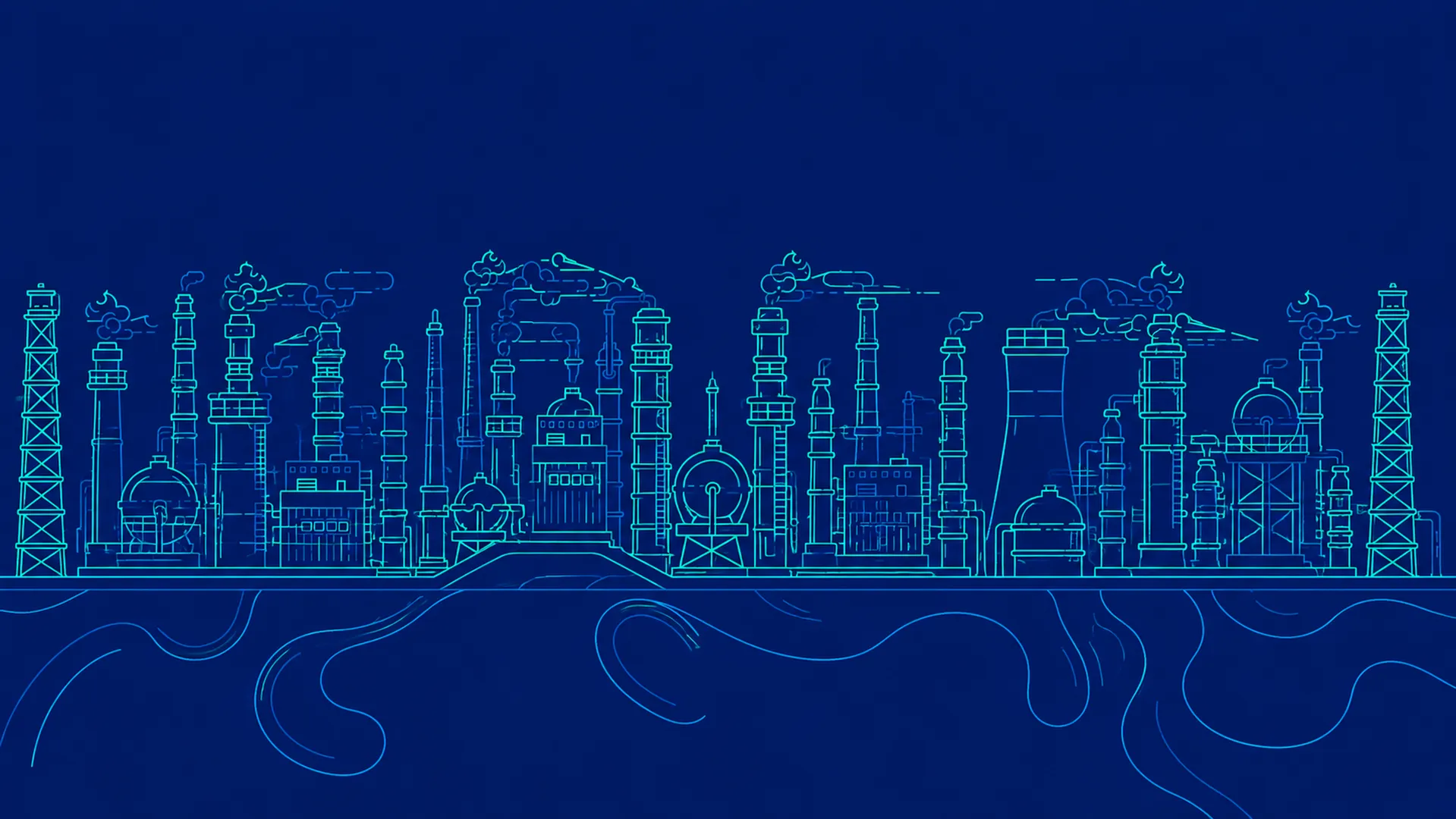 Futuristic refinery in neon lines. 