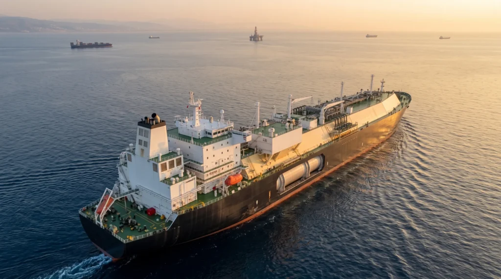 Gas natural en el Mediterráneo Oriental transportado por un buque metanero hacia Europa para fortalecer la seguridad energética regional