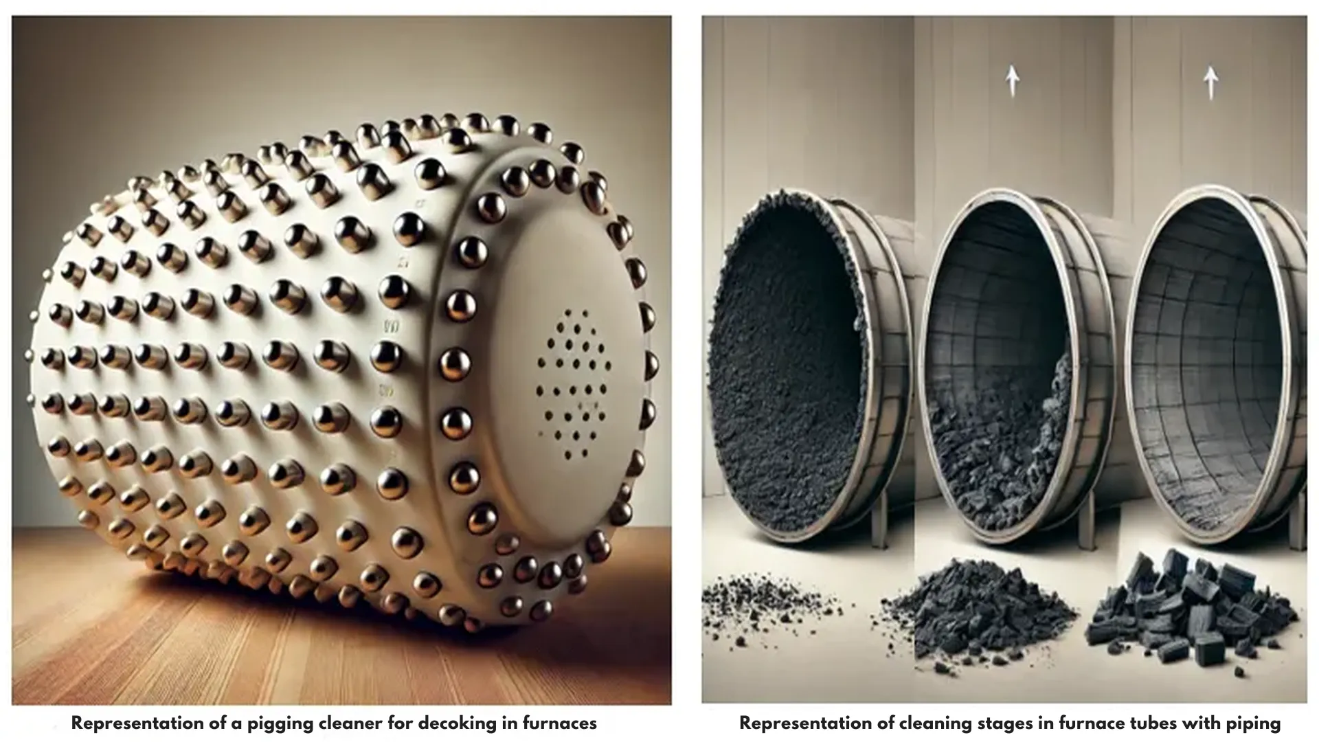 Pigging and cleaning stages of industrial furnaces 