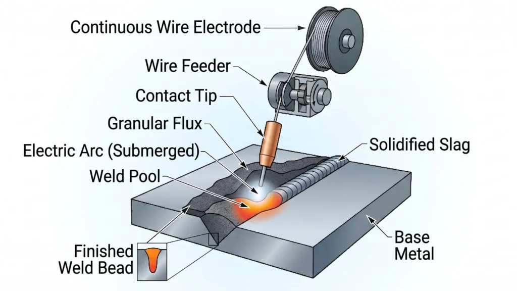 Diagram of the SAW welding process.