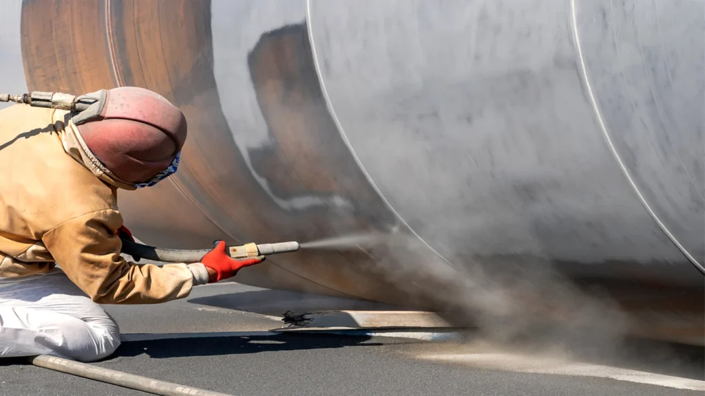 Sandblasting in coatings inspection