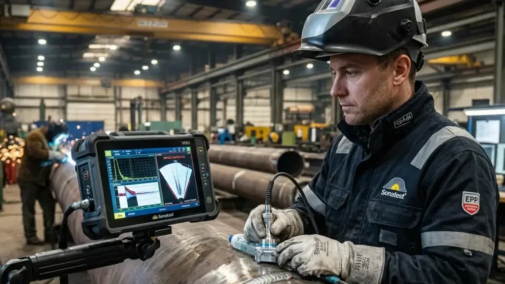 PAUT and TFM inspection of FCAW welds using Sonatest.