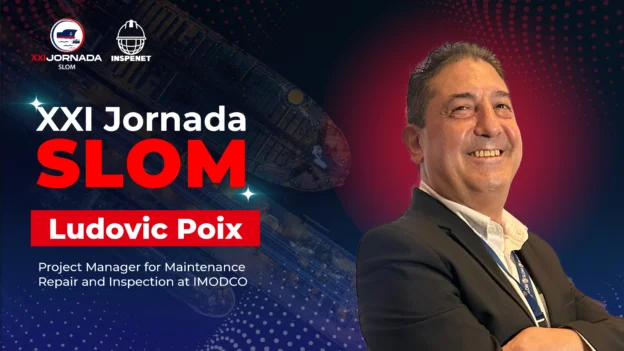 Ludovic Poix, Project Manager at Imodco, appears smiling in a promotional design for the 21st SLOM 2025 Conference.