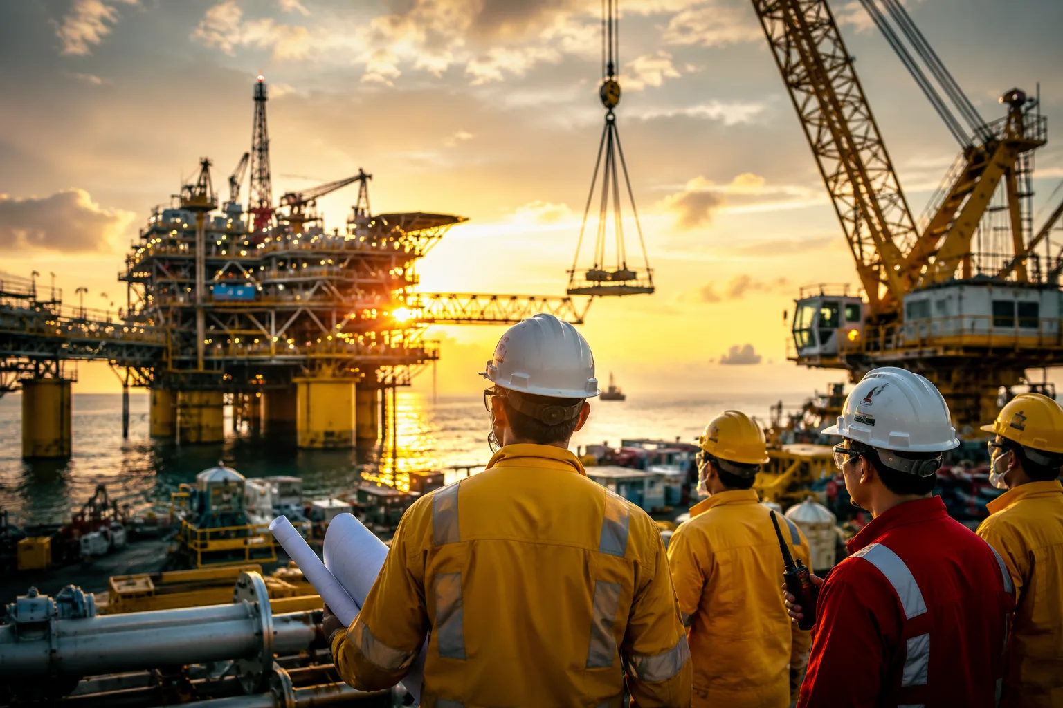 Industria petrolera de Sarawak con infraestructura offshore, plataformas de producción y operaciones de servicios OGSE en Malasia.