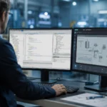 Ingeniería de interfaces HMI con programación basada en código para automatización industrial.